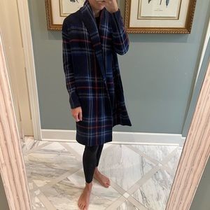 Lauren Ralph Lauren Plaid Navy Sweater Coat - size XXS/XS , oversized fit